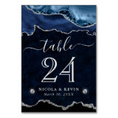 Numéro De Table Blue and Silver Faux Glitter Agate Wedding (Dos)