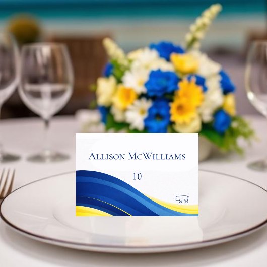 Numéro De Table Blue and Yellow Wedding Place Cards Pork Icon