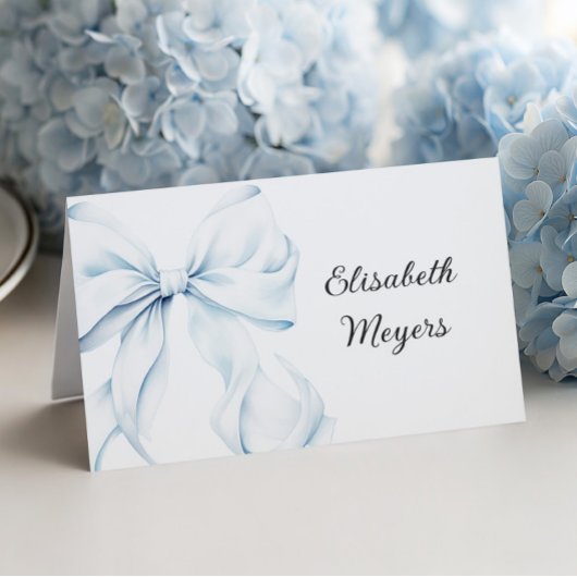 Numéro De Table Blue Bow - Baptism Place Cards