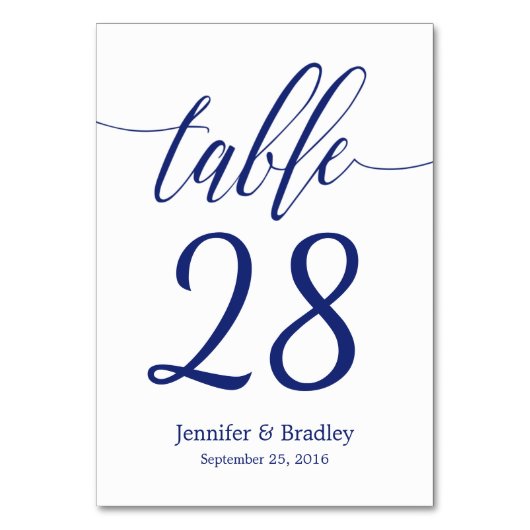 Numéro de table Blue Calligraphy | Couleur modifia (Dos)