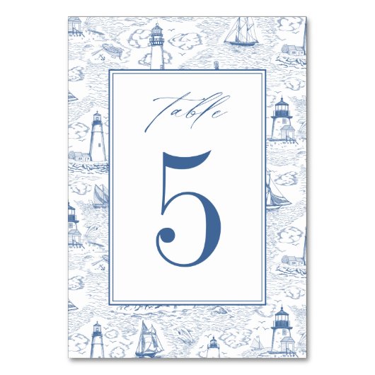 Numéro De Table Blue Coastal Toile Lighthouse Wedding (Par défaut)