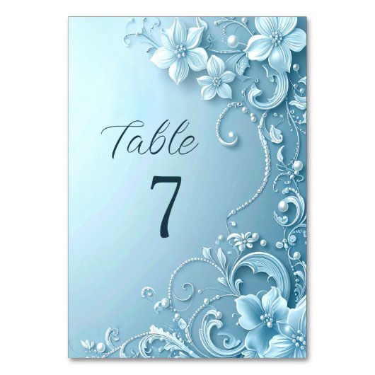 Numéro De Table Blue Decorative Floral Table Number (Dos)