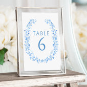Numéro De Table Blue folk porcelaine fleurie élégant jardin mariag