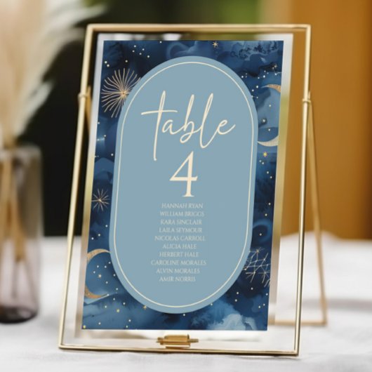 Numéro De Table Blue Gold Celestial Elegant Starry Sky Wedding