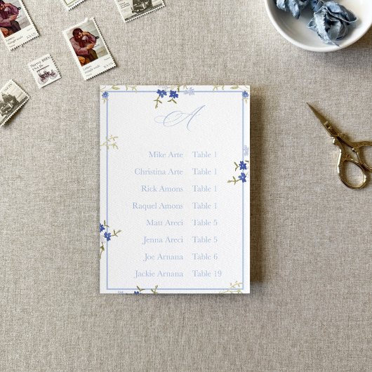 Numéro De Table Blue Grey Floral Alphabetic Seating Charts