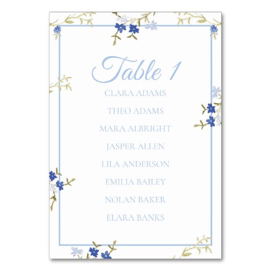 Numéro De Table Blue & Grey Floral Wedding Seating Chart Card (Par défaut)