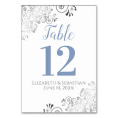 Numéro De Table Blue Grey sur blanc Elegant Frilly Mariage (Dos)