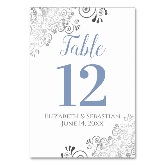 Numéro De Table Blue Grey sur blanc Elegant Frilly Mariage (Par défaut)