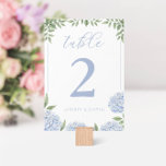 Numéro De Table Blue Hydrangea Aquarelle Floral Personnalisé<br><div class="desc">Cette belle carte de numéro de tableau floral présente des fleurs d'hydrangée bleu aquarelle et votre texte personnalisé sur les deux côtés de la carte. Utilisez le modèle pour remplir vos informations. La fonction "Personnaliser plus loin" peut être utilisée pour modifier la police (taille, style, couleur), ajouter des lignes de...</div>