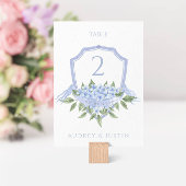 Numéro De Table Blue Hydrangea Elegant Aquarelle Mariage Crest