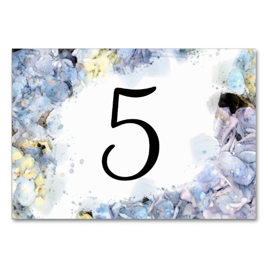 Numéro De Table Blue Hydrangea Fleurs Aquarelle Numéros de tableau (Dos)