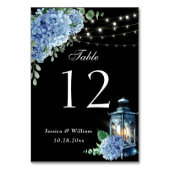 Numéro De Table Blue Hydrangea Floral Lanterne noir Boho Mariage (Dos)