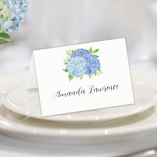 Numéro De Table Blue Hydrangea Nom de l'invité Script Place Card