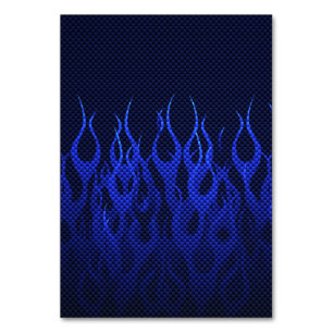 Numéro De Table Blue Racing Flames on Carbon Fiber