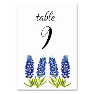 Numéro De Table Bluebonnets Blue Floral Texas Flowers Mariage