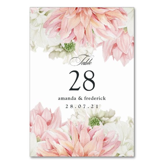 Numéro De Table Blush Dahlias Floral Mariage (Par défaut)