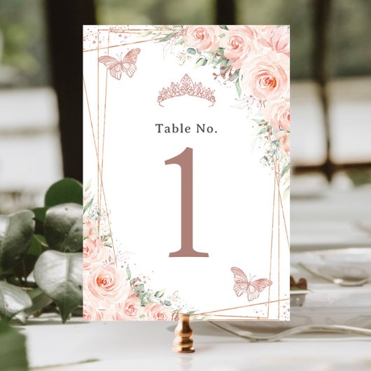 Numéro De Table Blush Floral Rose Or Anniversaire Quinceanera