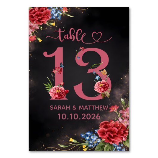 Numéro De Table Blush Floral Wedding Table Number 13 Card (Par défaut)