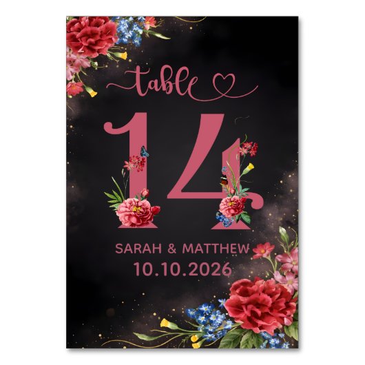 Numéro De Table Blush Floral Wedding Table Number 14 Card (Par défaut)