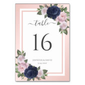 Numéro De Table Blush Navy Blue Floral Mariage Numéro de tableau (Dos)