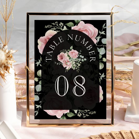 Numéro De Table Blush Pink Floral Eucalyptus Black Wedding