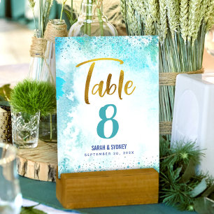 Numéro De Table B'nai Mitzvah Turquoise Aquarelle Gold Script