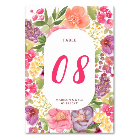 Numéro De Table Bohème brillant arc floral script chic mariage (Par défaut)