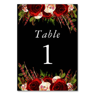 Numéro de table bohème floral Bourgogne noir