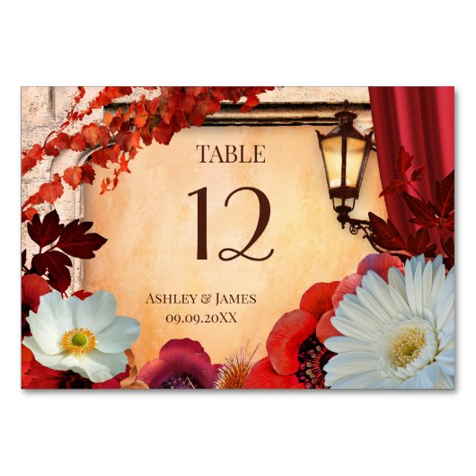 Numéro De Table Bohème Floral Classique Automne Numéro de la table (Devant)