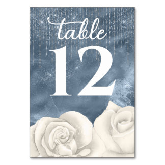 Numéro De Table Bohème Rose blanche Dusty Bleu et Mariage argent