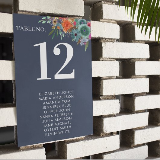 Numéro De Table Bohemian Garden Blue Boho Fleur sauvage Mariage