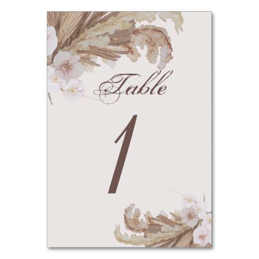 Numéro De Table Boho Aquarelle Florale Pampas Mariage en herbe (Par défaut)