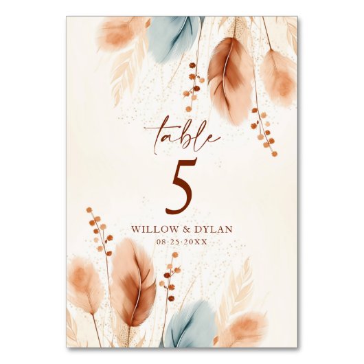 Numéro De Table Boho Aquarelle Terracotta Pampas Gris Beige Bleu (Par défaut)