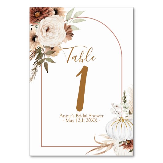 Numéro De Table Boho Arch Blanc Citrouille Floral Moderne (Dos)