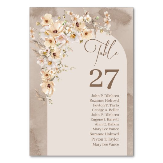 Numéro De Table Boho arch neutre fleur sauvage nombre avec des nom (Dos)