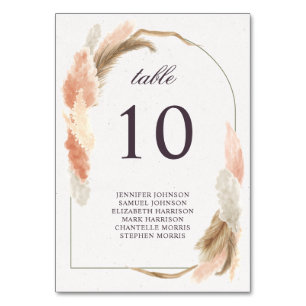 Numéro De Table Boho arch pampas herbe moderne mariage