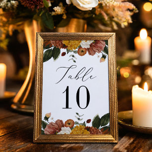 Numéro De Table Boho Automne Mariage Floral