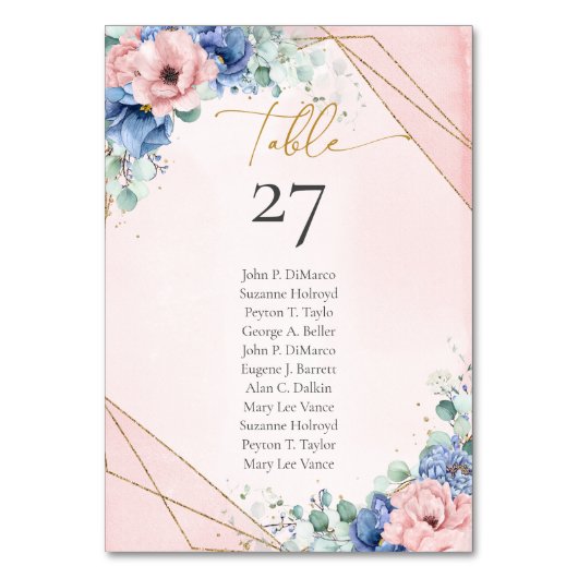 Numéro De Table Boho bleu clair fleurs eucalyptus or (Par défaut)