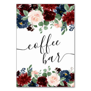 Numéro De Table Boho Bloom Bar à café bordeaux rouge et marine