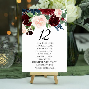 Numéro De Table Boho Bloom Broussaillis bordeaux et noms d'invit