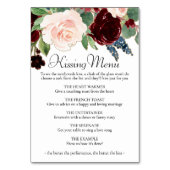 Numéro De Table Boho Bloom | Burgundy et Navy Blue Kissing Menu (Dos)