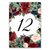 Numéro De Table Boho Bloom | Burgundy Red et Navy Blue Frame (Dos)