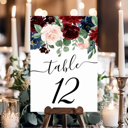 Numéro De Table Boho Bloom | Rouge Bourgogne et bleu marine