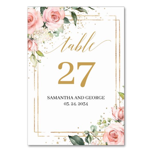 Numéro De Table Boho Blush rose floral eucalyptus or (Dos)