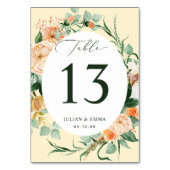 Numéro De Table Boho Botanique Jaune Vert Floral Personnalisé (Dos)