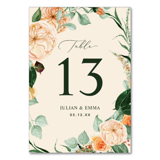 Numéro De Table Boho Botanique Pastel Peach Verdure Floral Custom (Par défaut)