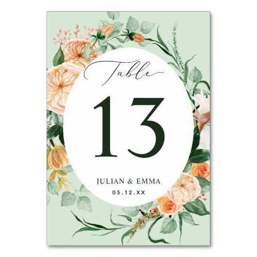 Numéro De Table Boho Botanique Sage Vert Floral Personnalisé (Par défaut)
