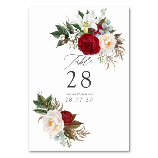 Numéro De Table Boho Bourgogne - Mariage Floral Marsala (Par défaut)