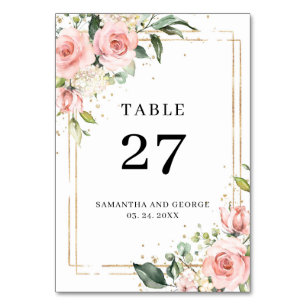 Numéro De Table Boho brush rose et cadre or et verdure