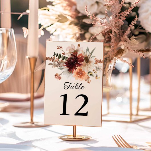 Numéro De Table Boho Burgundy Floral Mariage